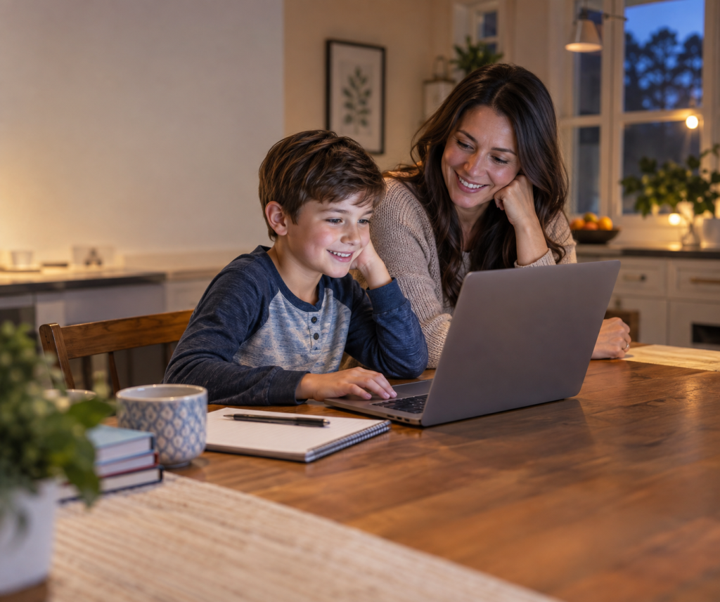 A parent and child working through a state test practice paper together.
