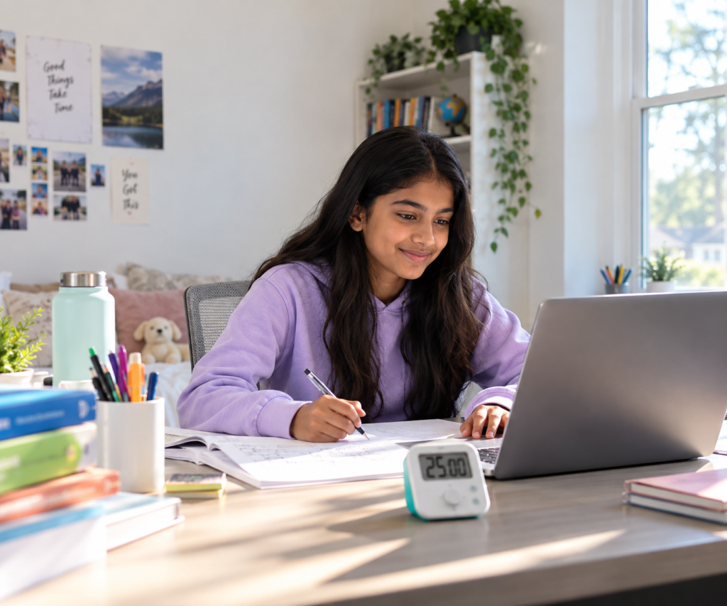 A student sitting a timed practice paper for the state test.